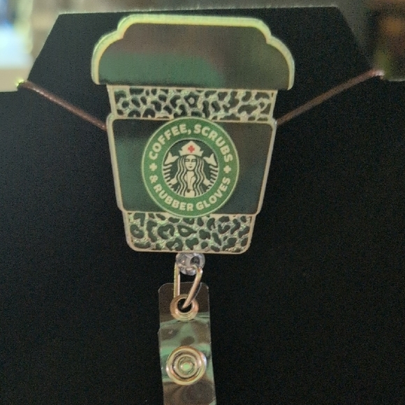 Starbucks Theme Green Leopard Coffee Badge Reel - Picture 1 of 4